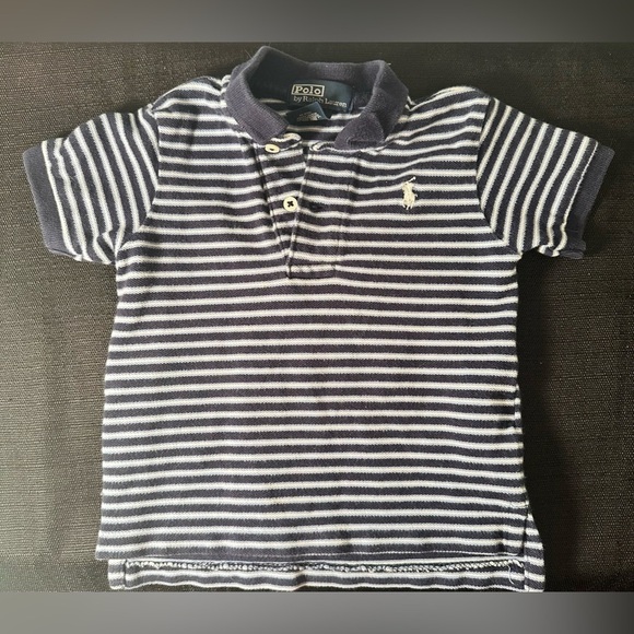 POLO RALPH LAUREN Baby Boys Polo Shirt 12 Months  Navy Blue Striped BB12 - Picture 1 of 3